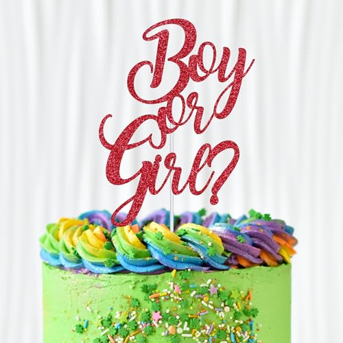 WedDecor Baby Shower Cake Topper, Double Sided Glitter Baby Shower Cake Decorations Gender Reveal Boy or Girl Cursive Style Cake Picks for Celebrating Baby Shower Party Celebration, Red von WedDecor