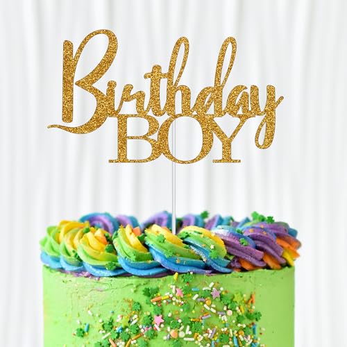 WedDecor Birthday Boy Cake Topper, Glitter Cupcake Toppers Cake Picks Party Supplies For Boys Sons Theme Birthday Party Celebration Desserts Cake Decoration, Gold von WedDecor
