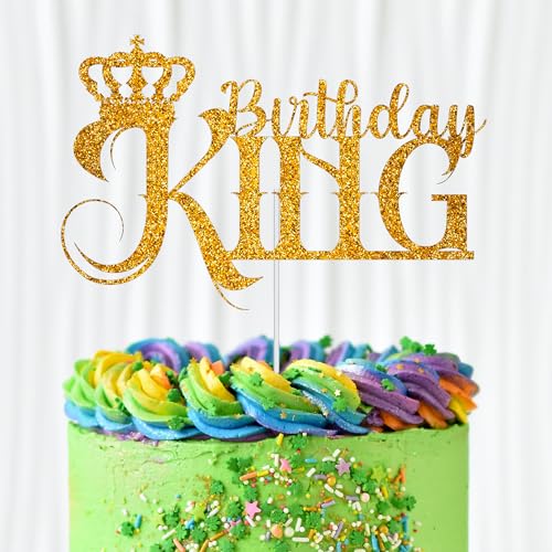 WedDecor Birthday King Cake Topper, Glitter Cupcake Toppers Cake Picks Party Supplies For Men Dads Theme Birthday Party Celebration Desserts Cake Decoration, Gold von WedDecor