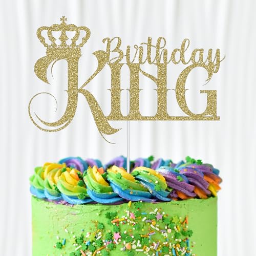 WedDecor Birthday King Cake Topper, Glitter Cupcake Toppers Cake Picks Party Supplies For Men Dads Theme Birthday Party Celebration Desserts Cake Decoration, Light Gold von WedDecor