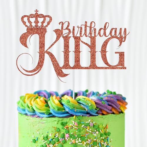 WedDecor Birthday King Cake Topper, Glitter Cupcake Toppers Cake Picks Party Supplies For Men Dads Theme Birthday Party Celebration Desserts Cake Decoration, Orange von WedDecor