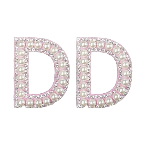 WedDecor Bügelbild mit Strasssteinen, Kunstperlen, Großbuchstaben, "D", zum Aufnähen, dekoratives Bastelzubehör für Kleidung, Hüte, DIY-Mode- und Nähprojekte, Rosa, 2 Stück von WedDecor