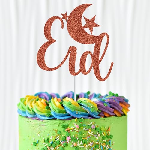 WedDecor Eid Mubarak Glitzer-Kuchenaufsatz, Festival-Kuchenspieße von EID Mond und Stern, Ramadan-Kareem-Kuchen-Iftar-Dekorationen, Eid-Cupcake-Topper, islamisches Partyzubehör, Orange von WedDecor