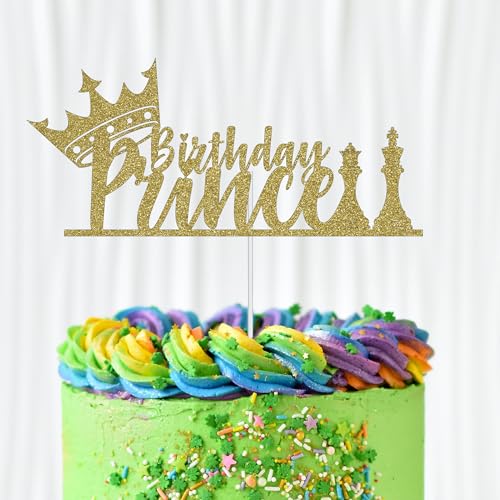 WedDecor Geburtstag Prinz Cake Topper, Glitter Cupcake Toppers Cake Picks Party Supplies für Jungen Väter Söhne Männer Thema Geburtstag Party Feier Desserts Kuchendekoration, Hellgold von WedDecor