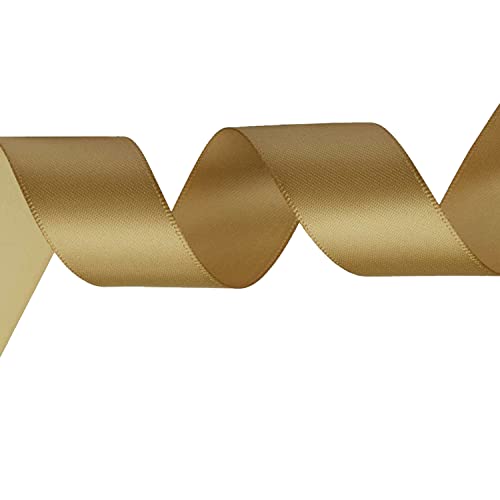 WedDecor Goldfarbenes Band zum Verpacken von Geschenken, 25 mm x 10 Meter, doppelseitiges Polyester-Satinband, Rolle für Weihnachten, Hochzeit, Basteln, Nähen, Geburtstagstortendekoration von WedDecor