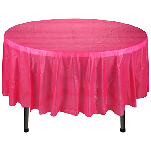 WedDecor Hot Pink Kunststoff-Tischdecke, 213 cm, runde Party-Einweg-Tischdecken für drinnen und draußen, Geburtstag, Picknick, Weihnachten, Hochzeiten, Babyparty, Party-Dekorationen, 1 Stück von WedDecor