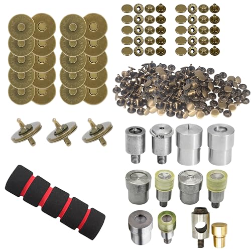 WedDecor Komplettes Leder-Bastelbedarf-Set – Bronze – 8 mm Doppelkappen-Nieten, 14 mm magnetische Schnappverschlüsse, 15 mm S-Federdruckknöpfe, Lochschneider, Handpress-Stanzschablonen-Set und WedDecor Komplettes Leder-Bastelbedarf-Set – Bronze – 8 mm Doppelkappen-Nieten, 14 mm magnetische Schnappverschlüsse, 15 mm S-Federdruckknöpfe, Lochschneider, Handpress-Stanzschablonen-Set und von WedDecor