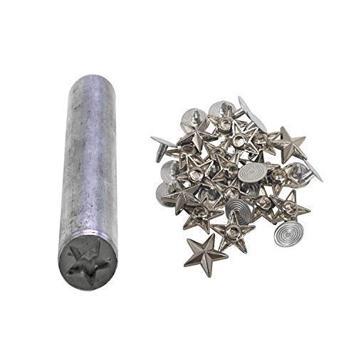 WedDecor Messing Star Nieten Leder Punk Nieten mit Base Nadeln für Dekoration Bekleidung, Punk Gothic Mode Zubehör, Verzierung DIY Projekte - Silber Ohrstecker mit Hand-Werkzeug - 11mm, 11mm von WedDecor