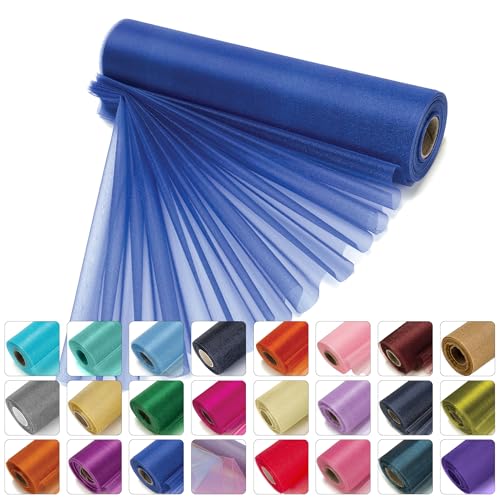 WedDecor Organza-Rollstoff, Tüll-Stoffrolle, dekoratives Tuch für Stuhlbogen, Tischläufer, Bandfloristik, Schärpe, Party-Deko, DIY-Handwerk — 25mx29cm, Königsblau von WedDecor