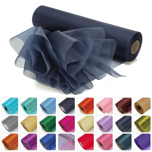 WedDecor Organza-Rollstoff, Tüll-Stoffrolle, dekoratives Tuch für Stuhlbogen, Tischläufer, Bandfloristik, Schärpe, Party-Deko, DIY-Handwerk — 25mx29cm, Navy von WedDecor