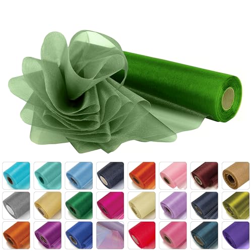 WedDecor Organza-Rollstoff, Tüll-Stoffrolle, dekoratives Tuch für Stuhlbogen, Tischläufer, Bandfloristik, Schärpe, Party-Deko, DIY-Handwerk — 25mx29cm, Salbei von WedDecor