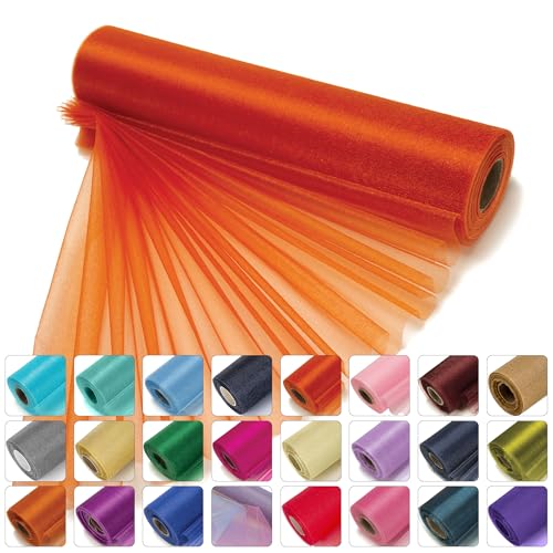 WedDecor Organza-Rollstoff, Tüll-Stoffrolle, dekoratives Tuch für Stuhlbogen, Tischläufer, Bandfloristik, Schärpe, Party-Deko, DIY-Handwerk — 25mx29cm, Verbrannte Orange WedDecor Organza-Rollstoff, Tüll-Stoffrolle, dekoratives Tuch für Stuhlbogen, Tischläufer, Bandfloristik, Schärpe, Party-Deko, DIY-Handwerk — 25mx29cm, Verbrannte Orange von WedDecor