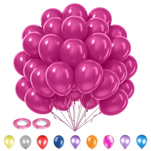 WedDecor Party-Luftballons, 25,4 cm, Deep Rose (100 Stück) mit Ballonband, Rosa, 5 mm x 10 m (2 Stück), Party-Ballons und Bänder, Set für Hochzeit, Jahrestag, Babyparty, Geburtstagsdekorationen von WedDecor