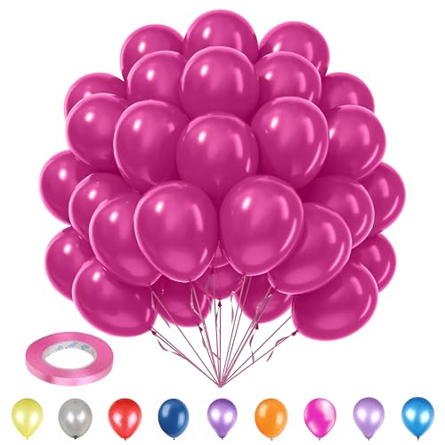 WedDecor Party-Luftballons, 25,4 cm, Deep Rose (50 Stück) mit Ballonband, Rosa, 5 mm x 10 m (1 Stück), Party-Ballons und Bänder, Set für Hochzeit, Jahrestag, Babyparty, Geburtstagsdekorationen von WedDecor