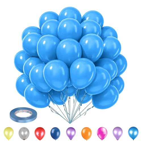 WedDecor Party-Luftballons, 25,4 cm, Hellblau (50 Stück) mit Ballonband, Babyblau, 5 mm x 10 m (1 Stück), Party-Ballons und Bänder, Set für Hochzeit, Jahrestag, Babyparty, Geburtstagsdekorationen von WedDecor
