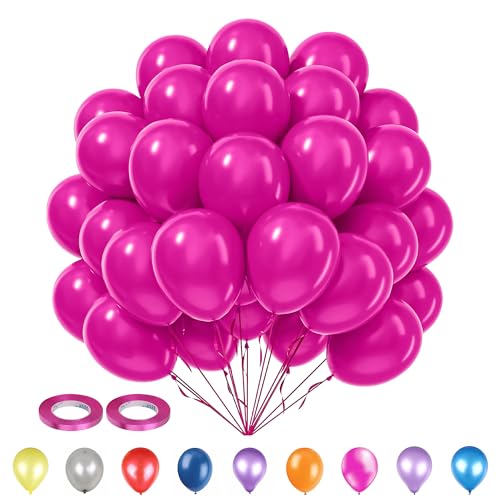 WedDecor Party-Luftballons, 25,4 cm, Hot Pink (100 Stück) mit Ballonband, Hot Pink, 5 mm x 10 m (2 Stück) | Party-Ballons & Bänder-Set für Hochzeit, Jahrestag, Babyparty, Geburtstagsdekorationen von WedDecor