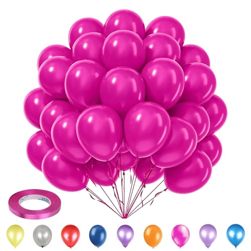 WedDecor Party-Luftballons, 25,4 cm, Hot Pink (50 Stück) mit Ballonband, 5 mm x 10 m (1 Stück), Party-Ballons und Bänder, Set für Hochzeit, Jahrestag, Babyparty, Geburtstagsdekorationen von WedDecor