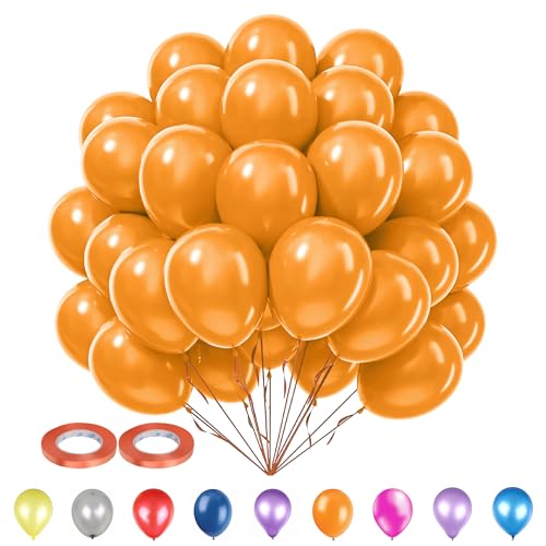 WedDecor Party-Luftballons, 25,4 cm, Orange (100 Stück) mit Ballonband, Orange, 5 mm x 10 m (2 Stück), Party-Ballons und Bänder, Set für Hochzeit, Jahrestag, Babyparty, Geburtstagsdekorationen von WedDecor