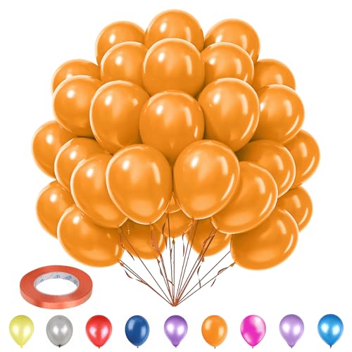 WedDecor Party-Luftballons, 25,4 cm, Orange (50 Stück) mit Ballonband, Orange, 5 mm x 10 m (1 Stück), Party-Ballons und Bänder, Set für Hochzeit, Jahrestag, Babyparty, Geburtstagsdekorationen von WedDecor