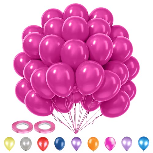 WedDecor Party-Luftballons, 25,4 cm, Rosa (100 Stück) mit Ballonband, Rosa, 5 mm x 10 m (2 Stück), Party-Ballons und Bänder, Set für Hochzeit, Jahrestag, Babyparty, Geburtstagsdekorationen von WedDecor