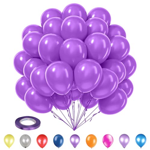 WedDecor Party-Luftballons, 25,4 cm, Violett (25 Stück) mit Ballonband, Prp 5 mm x 10 m (1 Stück), Party-Ballons und Bänder, Set für Hochzeit, Jahrestag, Babyparty, Geburtstagsdekorationen von WedDecor