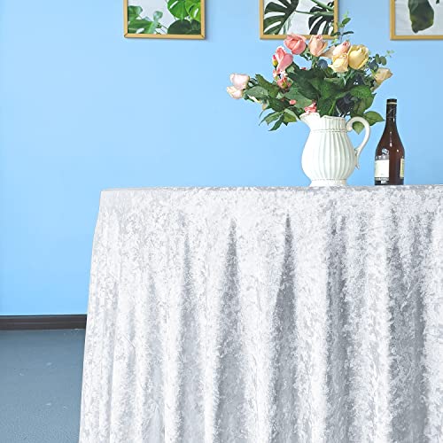WedDecor Premium Pannesamt-Tischdecke, 228,6 x 228,6 cm, weiß, rund, glitzernd, weicher Stoff, Tischdecke für Küche, Hochzeit, Bankett und besondere Anlässe, Party, Tischdekoration, 1 Stück von WedDecor