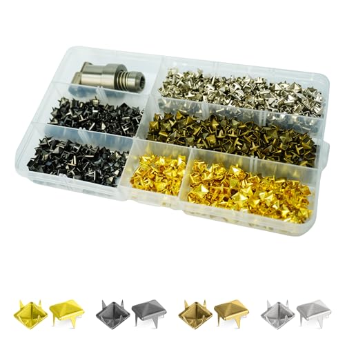 WedDecor Pyramiden-Bolzen-Kit mit Befestigungsschablonen-Set – 800 Stück 6 mm Metallnieten für DIY Lederwaren, Kleidung, Denim, Taschen mit grüner Maschine, Handpresse, kompatibles Stanzformen-Set und WedDecor Pyramiden-Bolzen-Kit mit Befestigungsschablonen-Set – 800 Stück 6 mm Metallnieten für DIY Lederwaren, Kleidung, Denim, Taschen mit grüner Maschine, Handpresse, kompatibles Stanzformen-Set und von WedDecor