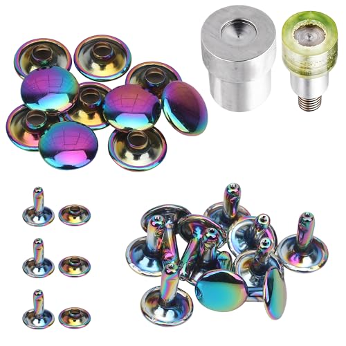 WedDecor Regenbogen-Nieten-Set mit 8 mm Doppelkappe, 100 Stück Messingnieten mit 2-teiligem Stanzformen-Set für grüne Maschinen-Handpresse, für Ledertaschen, Geldbörsen, Gürtel, Näharbeiten WedDecor Regenbogen-Nieten-Set mit 8 mm Doppelkappe, 100 Stück Messingnieten mit 2-teiligem Stanzformen-Set für grüne Maschinen-Handpresse, für Ledertaschen, Geldbörsen, Gürtel, Näharbeiten von WedDecor