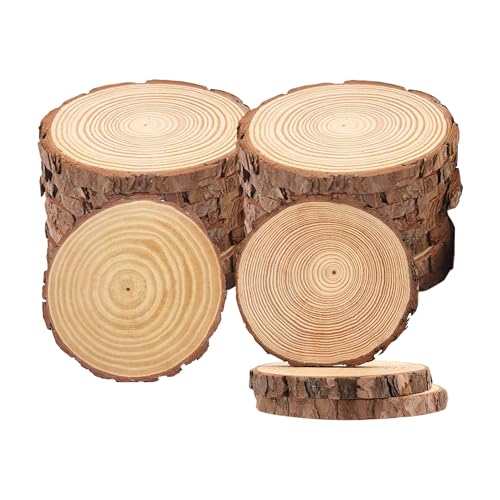 WedDecor Rohe runde Holzscheiben für Bastelarbeiten und rustikale Hochzeitsdekoration, unlackierte Holzstücke, Kuchenplattformen, Displayhalter, individuelle Gravur und handgefertigte Dekorationen, 25 von WedDecor