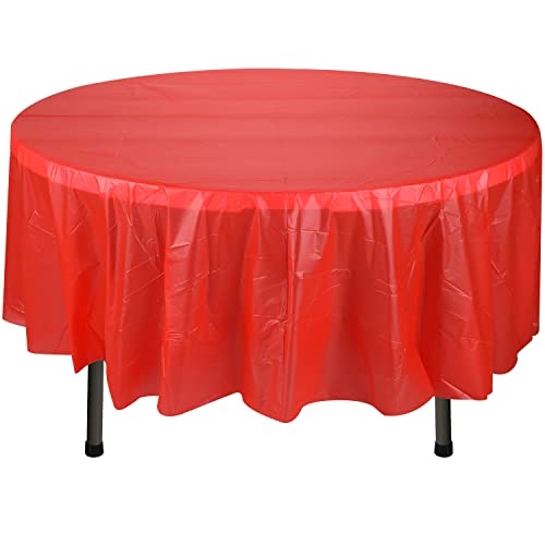 WedDecor Rote Kunststoff-Tischdecke, 213 cm, runde Party-Einweg-Tischdecken für drinnen und draußen, Geburtstag, Picknick, Weihnachten, Hochzeiten, Babyparty, Party-Dekorationen, 1 Stück von WedDecor