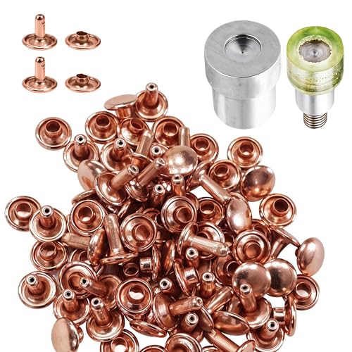 WedDecor - Rotgoldenes 8 mm Doppelkappen-Nieten-Set - 100 Stück Messingnieten mit 2-teiligem Stanzformen-Set für grüne Maschinen-Handpresse - für Ledertaschen, Geldbörsen, Gürtel, Näharbeiten WedDecor - Rotgoldenes 8 mm Doppelkappen-Nieten-Set - 100 Stück Messingnieten mit 2-teiligem Stanzformen-Set für grüne Maschinen-Handpresse - für Ledertaschen, Geldbörsen, Gürtel, Näharbeiten von WedDecor