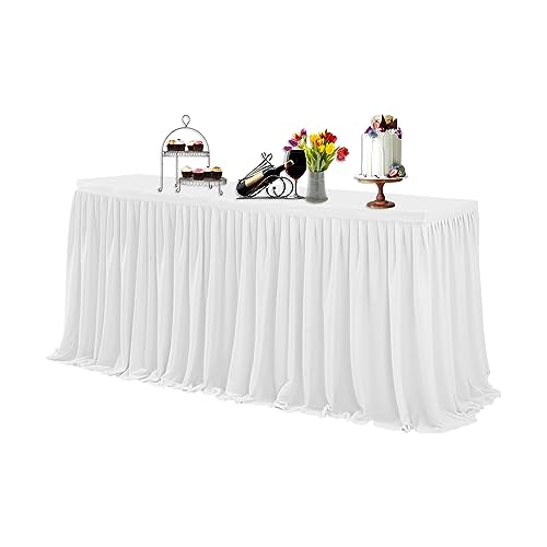 WedDecor Schwarz 21ft Polyester Tisch Rock mit Nylon Verschlüsse für Einfache Befestigung - Dekorativ Tisch Kleidung für Hochzeit, Partys, Feier, Events, Passt 2.5ft X 4ft Tisch - Weiß, 21 feet von WedDecor