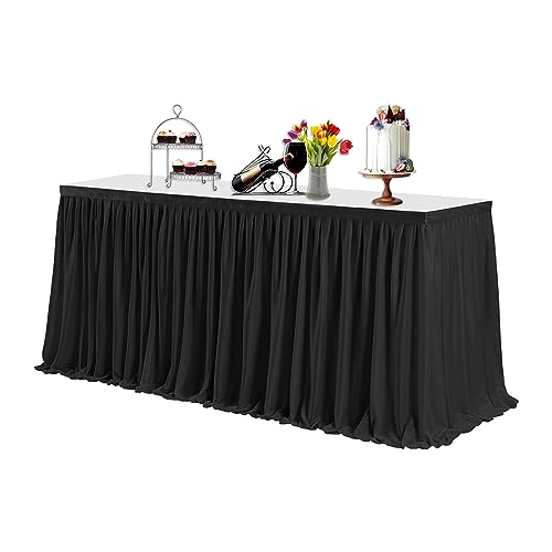 WedDecor Schwarz 21ft Polyester Tisch Rock mit Nylon Verschlüsse für Einfache Befestigung - Dekorativ Tisch Kleidung für Hochzeit, Partys, Feier, Events, Passt 2.5ft X 4ft Tisch - Schwarz, 21 feet von WedDecor
