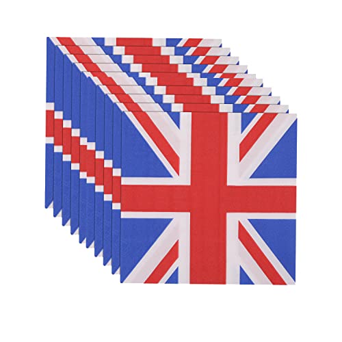 WedDecor Servietten mit britischer Flagge, 60 Stück – Papierservietten mit Union Jack für königliche Party-Tischdekoration, VE-Day-Events, Nationalfeiertage, Sportgrillabende, Straßenpartys und mehr von WedDecor