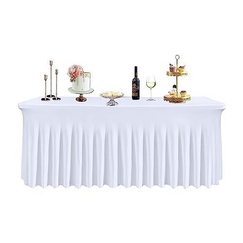 WedDecor Spandex Tischdecke Rock für Hochzeitsparty,Restaurant,Bankett,Esszimmer Dekoration,Dehnbar und Elastisch Tischdecke - Weiß, Rectangle von WedDecor