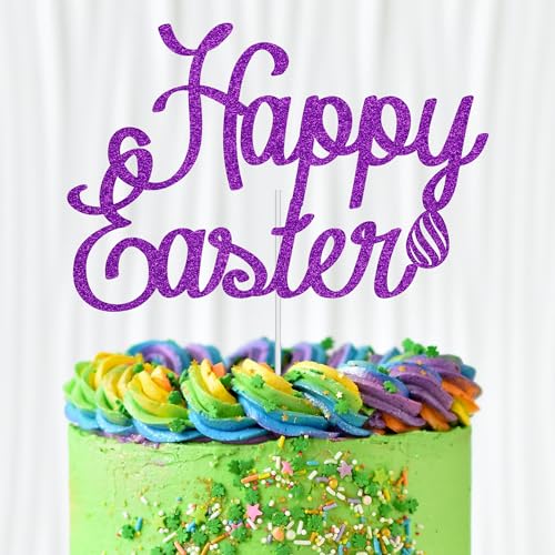 WedDecor Tortenaufsatz "Happy Easter", violett, glitzernd, Osterei, Cupcake-Picks, Happy Spring Oster-Thema, Kuchenpicker für Kindergeburtstag, Babyparty, Partyzubehör, Dekoration von WedDecor