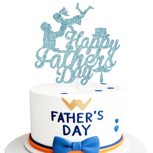 WedDecor Tortenaufsatz "Happy Fathers Day", glitzernd, für Vater und Tochter, Cupcake-Dekoration für Vatertag, Superhelden-Mottoparty, Babyblau von WedDecor