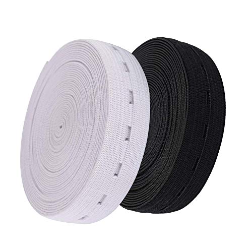 WedDecor V-WD-ELS-BH-20MM-BLK-WHI-5M_a Knopfloch-Gummiband, Polyester, schwarz/weiß, 3/4 Inch, 2 von WedDecor