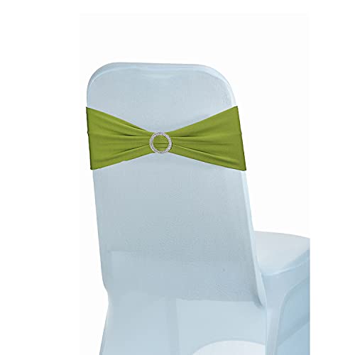 Weddecor Stuhldekoration, elastisches Stuhlband, Stuhlschärpe aus Spandex mit Schiebeschnalle, für Hochzeit, Party, Veranstaltungen, Aquamarinblau, 15 cm x 70 cm, 1 Stück, Spandex, olivgrün, 100 von WedDecor
