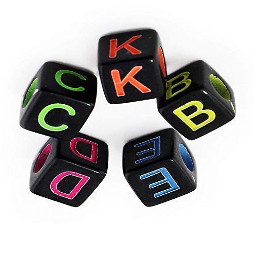 WedDecor Weiß Acryl Brief Perlen mit Schwarzer Alphabet A bis Z Würfel für Schlüssel Ketten, Armbänder, DIY Handarbeiten, Kinder Lernspielzeug, 100 Stück - Schwarz mit Mehrfarbiger Brief von WedDecor
