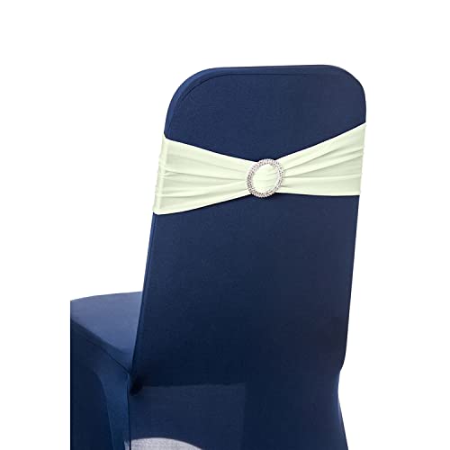 Weddecor Elfenbein 15cm x 70cm Spandex-Stuhl-Bands Schärpe Krawatte Bogen elastische Bänder mit Schnalle Slider für Hochzeit Stuhlhussen Dekoration Events Supplies (100 Stück) von WedDecor