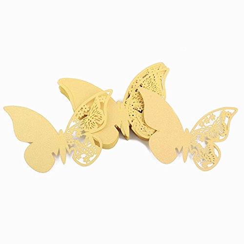 Weddecor Platzkarten für Weingläser, Schmetterling, goldfarben, präzise geschnitten, 50 Stück Weddecor Platzkarten für Weingläser, Schmetterling, goldfarben, präzise geschnitten, 50 Stück von WedDecor
