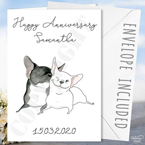 Hochzeitskarten Happy Anniversary Frenchies Französische Bulldoggen, personalisierbar von Wedding Cards