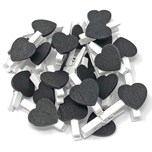 25 Stück 30 mm weiß Wäscheklammer mit 15 mm schwarz Herz Craft für Shabby Chic Vintage Hochzeit von Wedding Touches