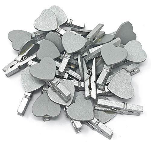 30 mm Silber Mini-Wäscheklammern mit passenden 18 mm Silber Herzen Craft für Shabby Chic Hochzeit – 10 Stück von Wedding Touches