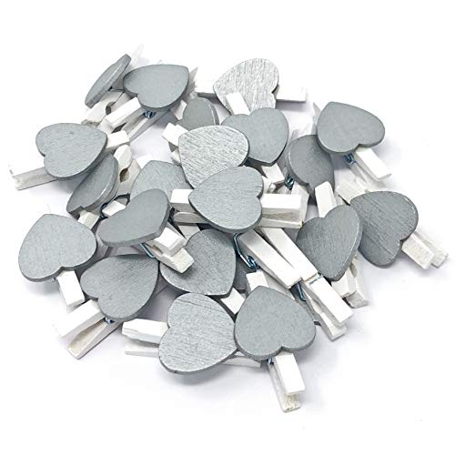 30 mm Wäscheklammer mit 15 mm silber Herz Craft für Shabby Chic Vintage Hochzeit, holz, Silber, 30 mm von Wedding Touches