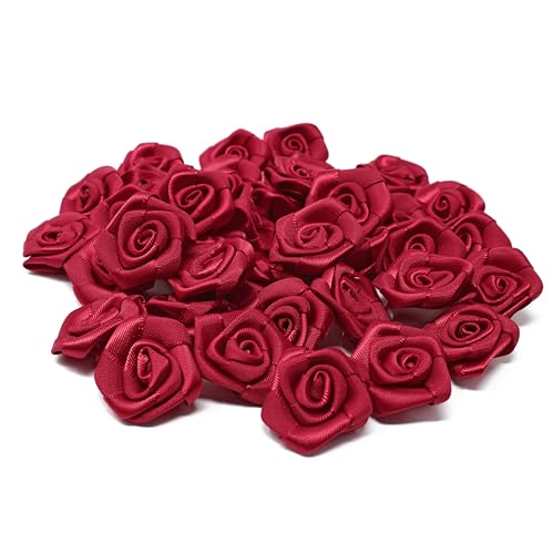 Rote Rosen, 25 mm groß, aus Satinschleifenband, dekorative Bastelrosen, Band, rot, 25 mm von Wedding Touches