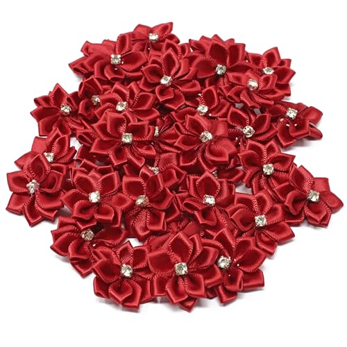 Dunkel Rot 25 mm Satinband Blumen mit Strass Mitte, Craft Blumen, Textil, rot, 25-30mm von Wedding Touches
