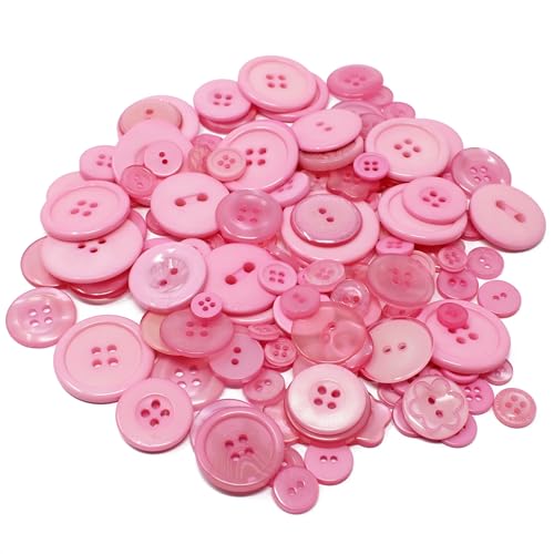 Wedding Touches Rosa Knopfsortiment aus Kunstharz / Acryl, 100-g-Beutel, Größe 6-15 mm, Ideal für Basteln und Scrapbooking von Wedding Touches