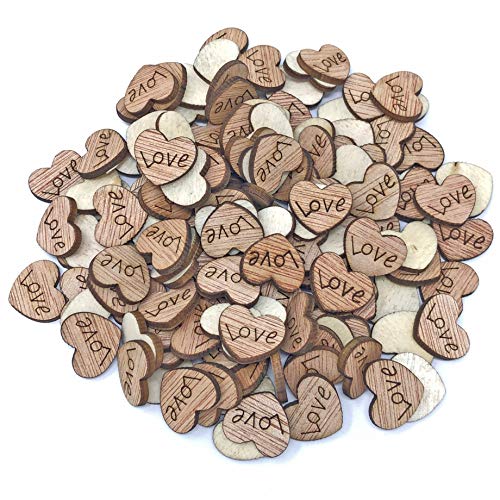 Konfetti-Herzen aus Holz, Shabby Chic, 15 mm, Vintage-Stil, Konfetti-Herzen mit eingeätzter Aufschrift "Love" (100) von Wedding Touches